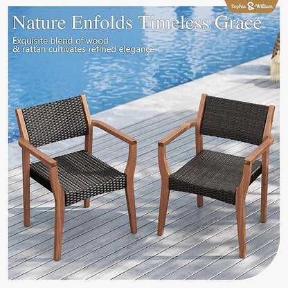 Sophia & William Patio Outdoor Table and Chairs Set, Patio Dining Sets for 6, 7 Pieces Patio Table Set Acacia Wood Table Expandable and Rattan Chairs for Backyard Deck Porch Outside