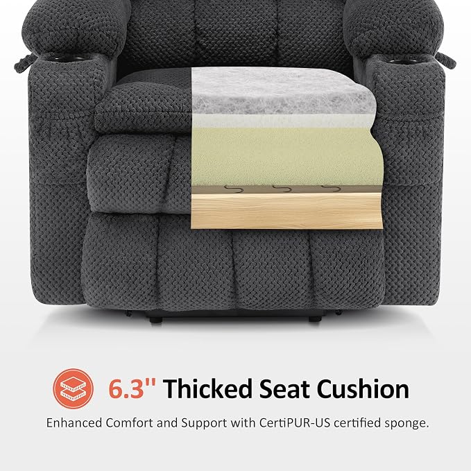 MCombo Small Dual Motor Power Lift Recliner Chair for Petite Elderly, Zero Gravity Lift Chair with Heat and Massage, Infinite Position Lay Flat Recliner, USB Ports, Fabric 7893 (Small, Dark Gray)