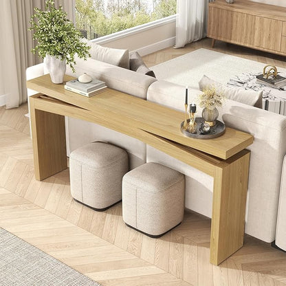 Epecoya Extra Long Console Tables for Living Room, Slim Entryway Table 63 Inches Long, Wooden Couch Table Behind Sofa for Hallway, Living Room, Home, Natural Teak
