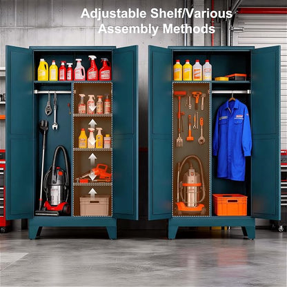 71" H Blue Closet,Armoire Wardrobe Closets,Metal Wardrobe Closet with Doors and Shelves