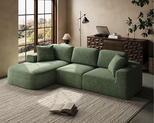 Dowinx 107" Boneless Cloud Couch, Modular Sectional Sofa with Deep Seat & Chaise, No Assembly Sofa-in-Box, Convertible L-Shape for Living Room Apartment – Green