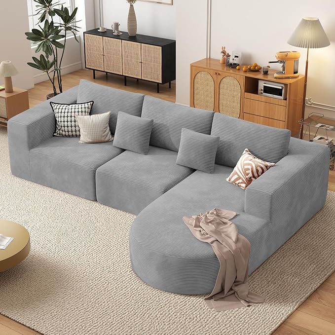 Boneless Couches for Living Room,Cloud Sectional Couch with L-Shape Chaise,Modern Modular Sofa with Deep Seat Upholstered Comfy Couches for Bedroom,No Assembly Required,1PCS