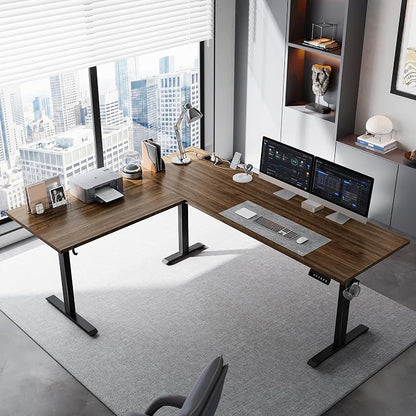 Klicelor L Shaped Standing Desk 75 x 61 Inch,Electric Height Adjustable Corner Desk with Cable Management & Power Outlets, Ergonomic Sit Stand Up Computer Table for Home Office,Dark Walnut