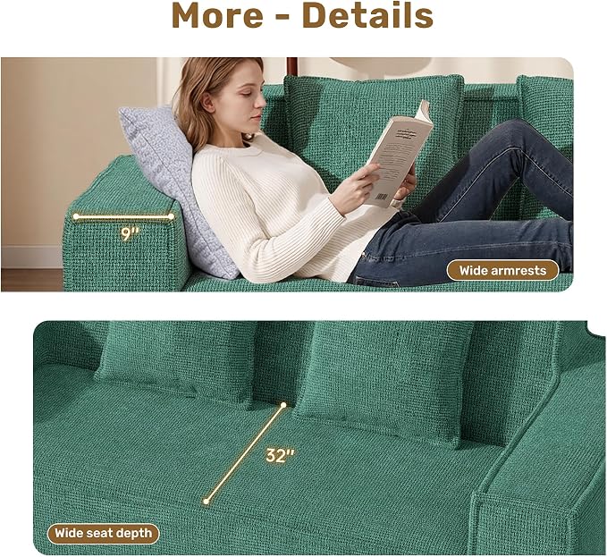 Luxanimarion 77'' Modern Small Loveseat, No Assembly Required Cloud Sofa Cloud Sofa Boneless Couches with 2 pcs Pillows for Living Room, Apartment(Polar Fleece-Green)