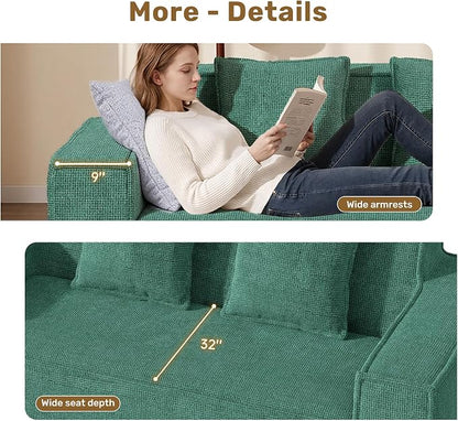 Luxanimarion 77'' Modern Small Loveseat, No Assembly Required Cloud Sofa Cloud Sofa Boneless Couches with 2 pcs Pillows for Living Room, Apartment(Polar Fleece-Green)