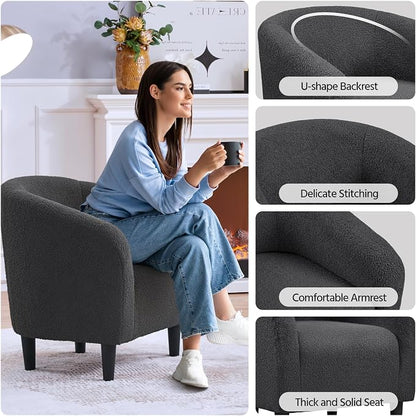 Topeakmart Barrel Chair, Soft Sherpa Accent Chair Side Chair Club Chair Modern Style Deep Seating Barrel Armchair for Living Room Furniture Reading Room Bedroom, Dark Gray