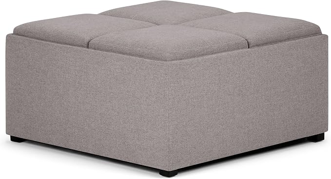 SIMPLIHOME Avalon Wide Contemporary Square Coffee Table Storage Ottoman, Cloud Grey, Table Ottoman