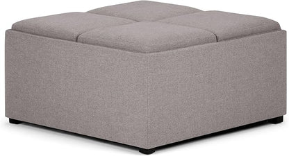 SIMPLIHOME Avalon Wide Contemporary Square Coffee Table Storage Ottoman, Cloud Grey, Table Ottoman