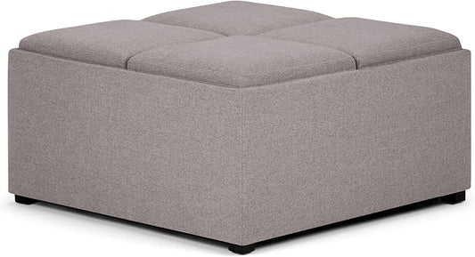 SIMPLIHOME Avalon Wide Contemporary Square Coffee Table Storage Ottoman, Cloud Grey, Table Ottoman