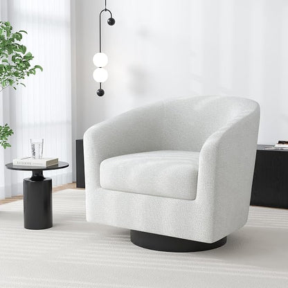 Swivel Barrel Accent Chair, Modern Round Chenille Fabric Arm Chair for Living Room, Bedroom, Comfy Club Reading Chairs for Adults（Chenille Fabric, Beige, Set of 4