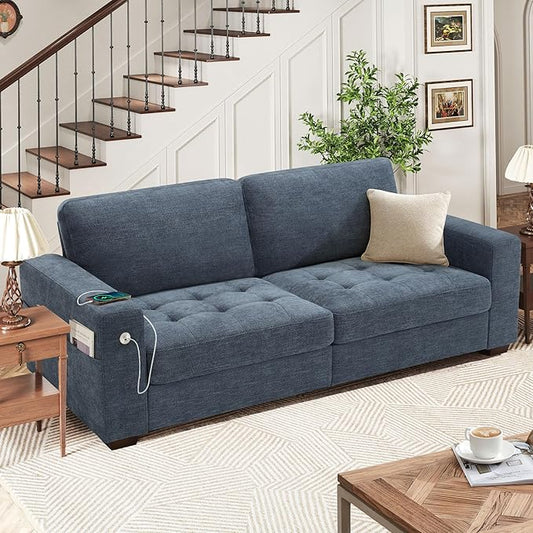Hanherry 89" Sofa for Living Room, Modern Comfy Couch with Medium Firm Seat Cushion, Removable Cover,Wide Armrest,USB/Type-C Port,Chenille Fabric Couches for Small Space,Apartment