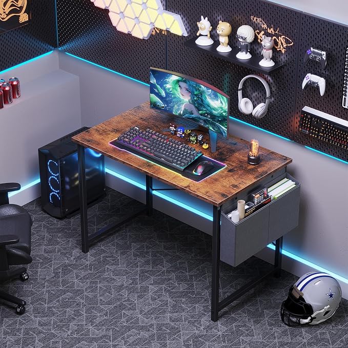 OLIXIS Small Computer Desk, 40 Inch Home Office Desks, Writing Study Craft Work Gaming Table, Computer Workstation for Bedroom Small Spaces with Storage Bag, Rustic Brown