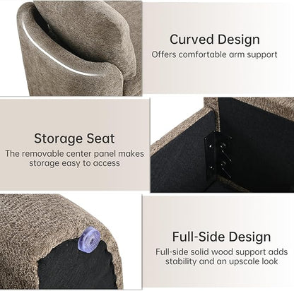 Usaint 58.3" Storage Ottoman Bench with Pillows, Upholstered End of Bed Bench with Arms, Footrest Stool Bench for Bedroom, Living, Window, Entryway and Hallway, Brown