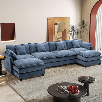 149.2" Modular Sectional Sofa,Cloud Couch for Living Room, Modern Deep Seat Sofa 4 Seater Chenille Fabric Comfy Couches with Throw Pillows & Ottoman for Apartment
