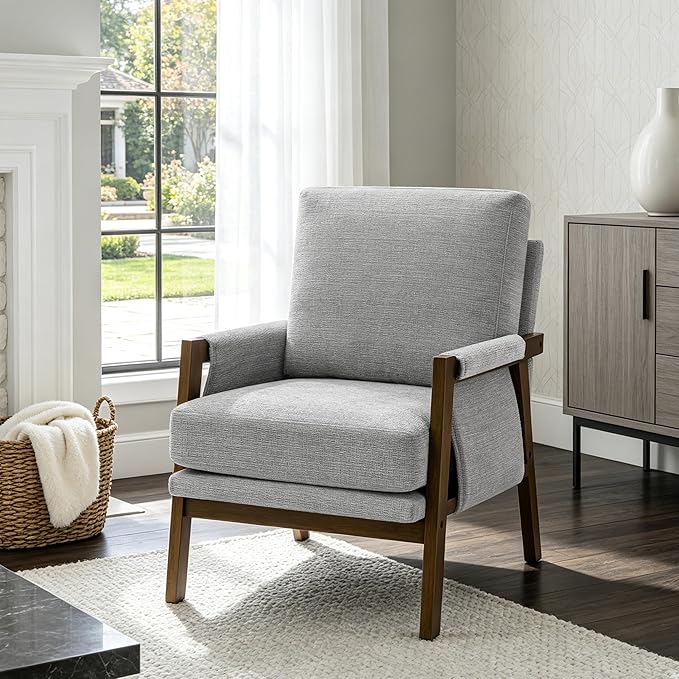 RNKSFX Accent Chairs for Living Room Set of 2, Modern Arm Chairs for Bedroom, Wooden Upholstered Mid Century Accent Chairs, Grey