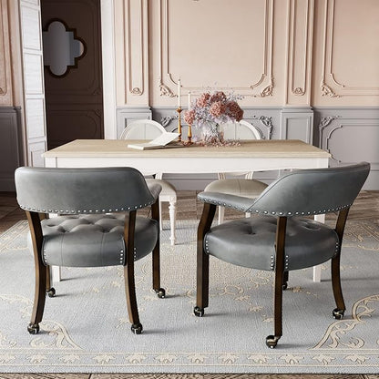 LEEMTORIG Set of 2 Large Dining Chairs with Casters and Arm, Rolling Dining Chairs with Wheel, Poker Table Chairs, Boss Caption's Chairs, 26"D x 25.2"W x 31.5"H, Espresso Legs & Dark Grey, XXY-1910-DG