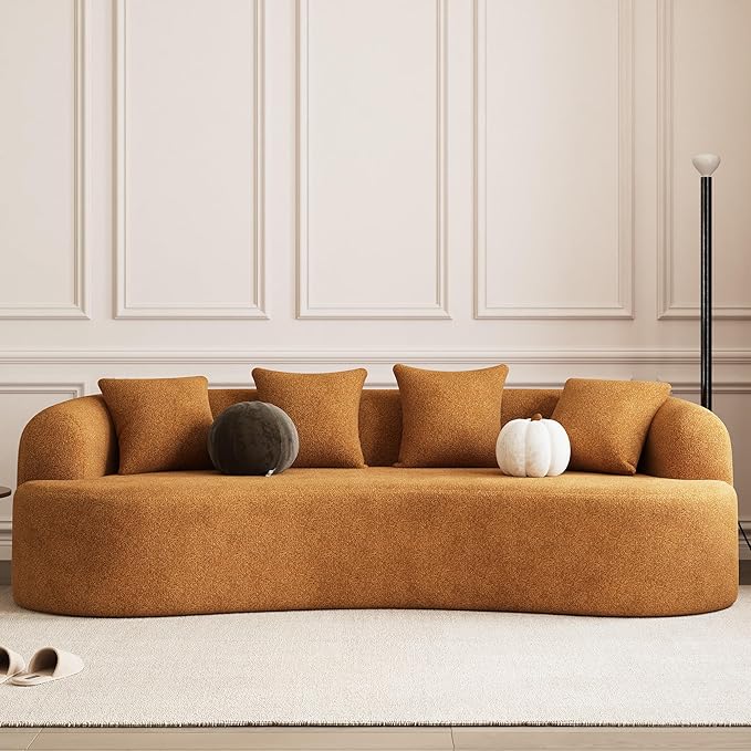 114" Curved Sofa for Living Room, Modern Chenille Cloud Couch Sofa, Luxury Plush Extra Deep 4-Seater Oversized Boucle Couch for Small Spaces, Apartment‌, No Assembly Required, Orange