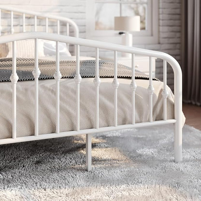 SHA CERLIN King Size Metal Platform Bed Frame with Victorian Style Wrought Iron-Art Headboard/Footboard, No Box Spring Required, White