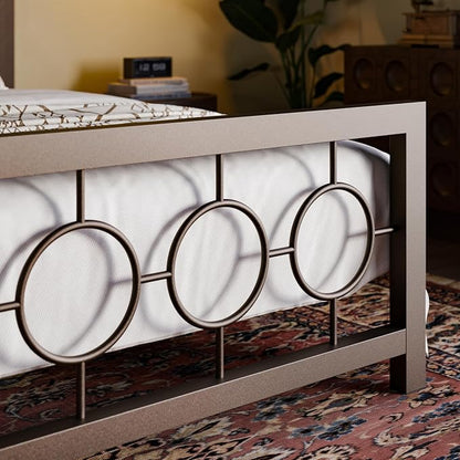 SHA CERLIN Twin Metal Bed Frame with Vintage Circular Design Headboard and Footboard, No Box Spring Required, Easy Assembly, Noise-Free,Brown