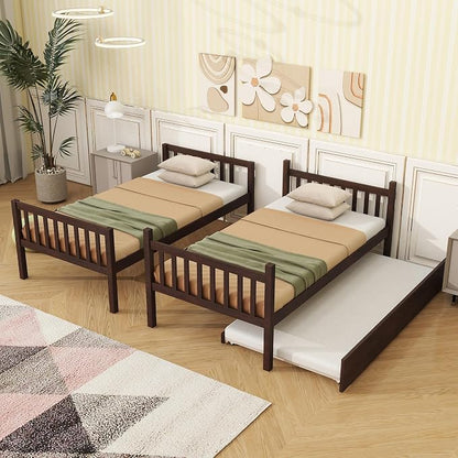 Harper & Bright Designs Convertible Wood Twin-Over-Twin Bunk Bed with Trundle and Ladder - Can Be Divided Into Two Platform Beds (Espresso)