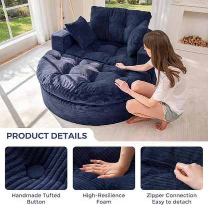 MAXYOYO L Shape Sectional Sofa Couch and Round Chaise Lounge, Modern Cloud Couch with Ottoman, Comfy Sofa with Layered Cushion, Tufted Upholstered Chair for Living Room, No Assembly Required