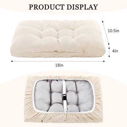 Rectangular Stool Cushion Set of 4, Soft Saddle Stool Cushions with Ties, Nonslip and Washable, Beige, 18 x 10.5 x 4 Inch