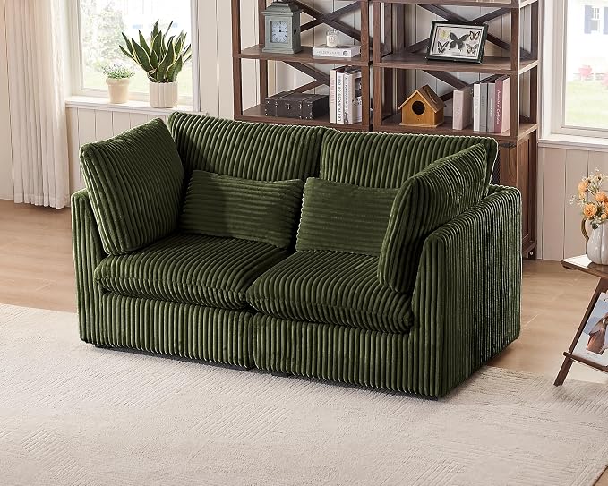 77" Oversized Corduroy Couch Modular Sectional Sofa, Washable Cloud Couch Sectional, 2 Seater Sectional Couches for Living Room, Fully Cover Removable, Loveseat Sofa, Corduroy, Green