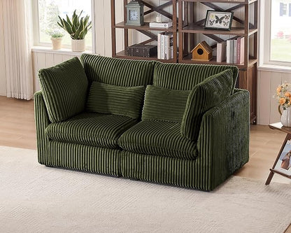 77" Oversized Corduroy Couch Modular Sectional Sofa, Washable Cloud Couch Sectional, 2 Seater Sectional Couches for Living Room, Fully Cover Removable, Loveseat Sofa, Corduroy, Green