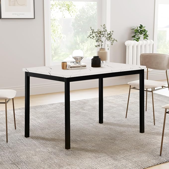 Roundhill Furniture 5 Piece Citico Metal Dinette Set with Laminated Faux Marble Top, White Table with Gray Chairs