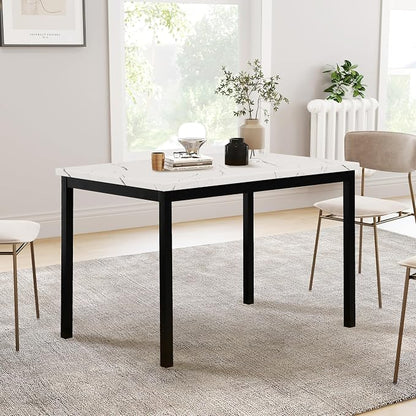 Roundhill Furniture 5 Piece Citico Metal Dinette Set with Laminated Faux Marble Top, White Table with Gray Chairs