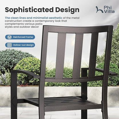 PHI VILLA 5pc Outdoor Table and Chairs,37" Square Table w/Umbrella Hole | Perfect for patio, deck, porch, backyard. Includes 1 black square metal table and 4 stackable wrought iron chairs.