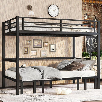 Bellemave Twin XL Futon bunk Bed, Lower bunk can be Pulled Out in Three Sections, Loft Bed with Sofa for Teens, Adults, Bedroom, Black(Excluding Cushions and mattresses)