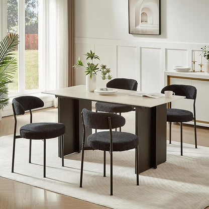 SoarFlash Dining Chairs, Black Boucle Dining Chairs Set of 2, Kitchen Dining Room Chairs Curved Backrest Upholstered Mid Century Modern Chairs with Black Metal Legs