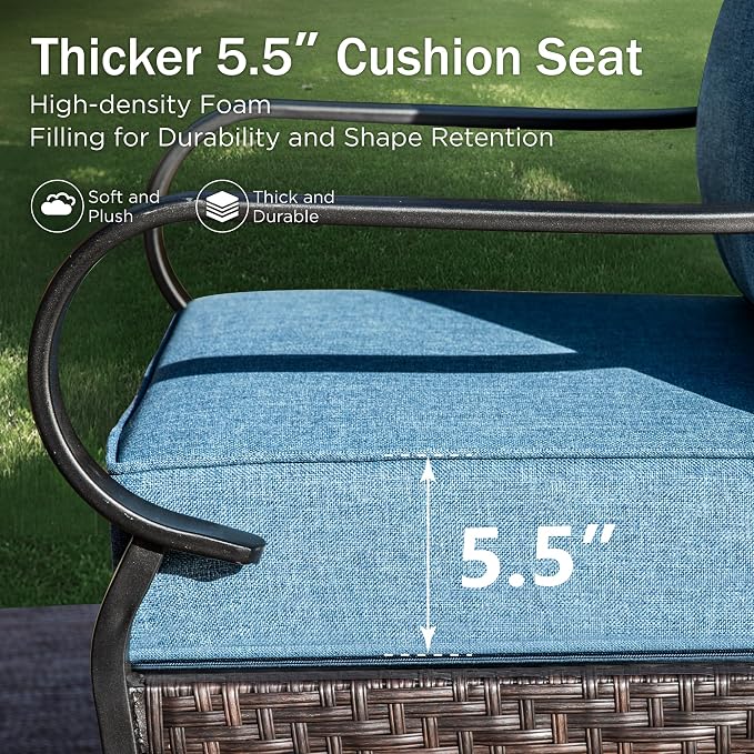 PHI VILLA Wicker & Metal Outdoor 2-Seat Patio Couch,Patio Sofa Loveseat with Deep Seating for Front Porch, Deck, Balcony, Backyard, Sunroom,Navy