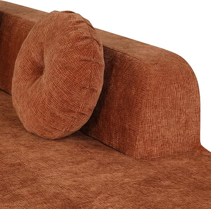 122'' Sectional Sofa, Fully Compressed Sponge,Elegant Curved Design with Three Round Cushions, Soft Fabric Upholstery, High-Resilience Foam for Ultimate Comfort, Orange
