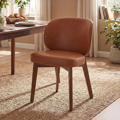 YOUNIKE Single Dining Chair Modern Kitchen Dining Room Chair Brown | Faux Leather Upholstered Armless Side Accent Chair with Back 20.1" Wide Padded Seat Wooden Legs for Living Room Bedroom