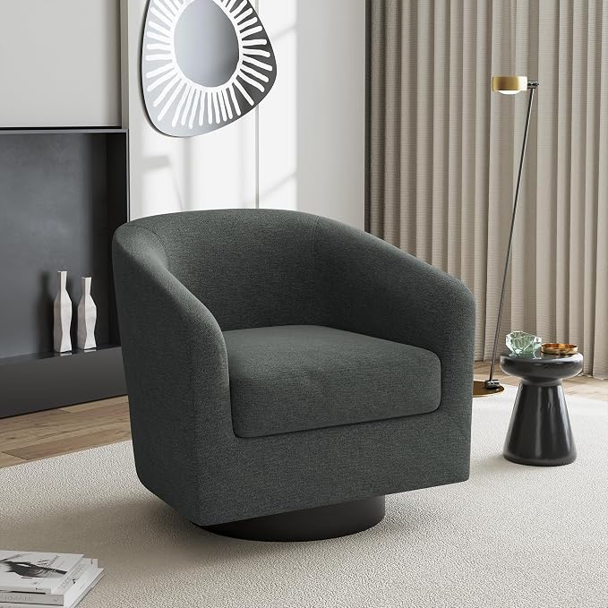 Swivel Accent Chair, Chenille Barrel Chairs Upholstered Armchair for Living Room, Modern Round Arm Chair Small Single Sofa Bedroom Reading Seat - Gray