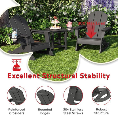 Costaelm Paradise Kids Outdoor Preschool HDPE Plastic Classic Adirondack Rocking Chair (Set of 2), Gray