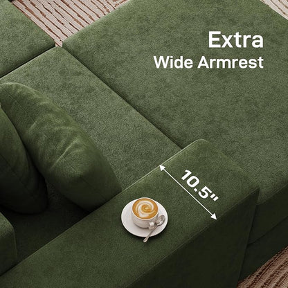 Living&Giving 101" U-Shaped Cloud Sectional Couch for Living Room, Cloud Boneless Couch-No Assembly with Reversible Chaise, Customizable 3-Seat Modular Sectional Sofa with 2 Ottoman, Green