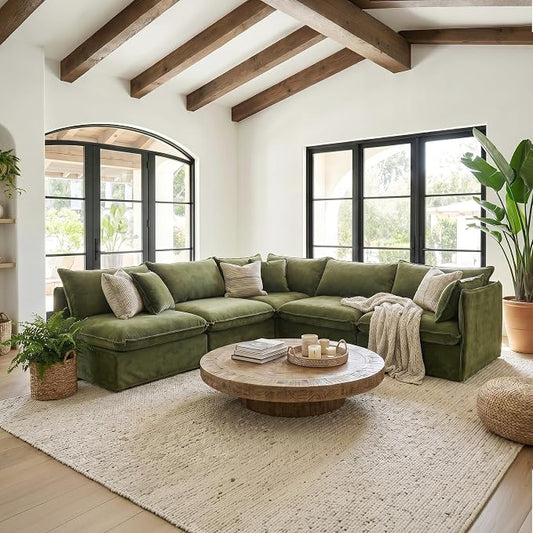 Cloud Modular Corner Sectional, Oversized Deep Seat Comfort, Luxe Chenille | Fully Removable Washable Covers, Memory Foam Seat Cushions, Premium Fabric
