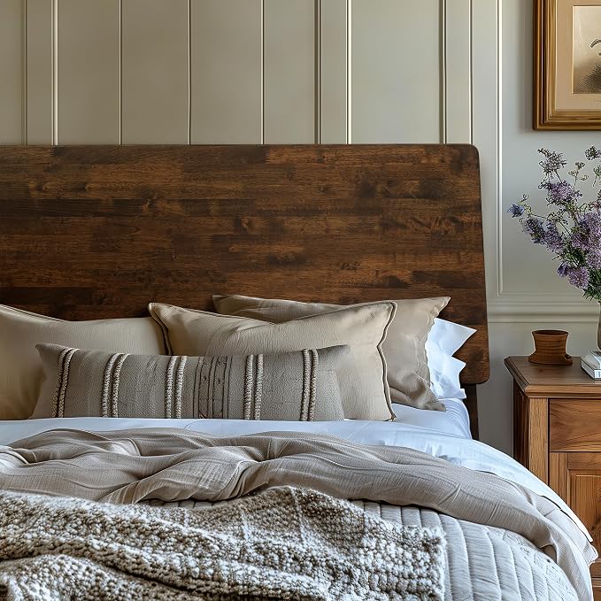 Acacia Serenity King Size Bed Frame, King Bed Frame with Headboard 800 lbs Capacity Natural Wood Bed All Mattress Support & No Box Spring Needed, Wood Slats Support Wooden BedFrame King, Walnut