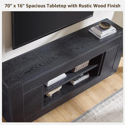 OKD Modern 70" TV Stand, Entertainment Center for TVs Up to 80", Media Console with Large Open Storage & Side Cabinets, Thick Wood Design for Living Room, Black Oak