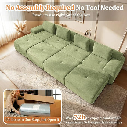 159" Oversized Boneless Couch, Comfort Cloud Sectional Couches for Living Room, Modular Sofa High Back & Extra Deep Seat, No Assembly, Soft Chenille Fabric (Olive Green, 159 inch-（4+4）)
