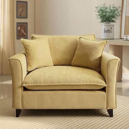 ERYE 46.9" Chenille Upholstered Accent Chair Wide Seat for Living Room Bedroom, Modern Leisure Cushion Armchair W/ 2 Pillows and Removable Cover for Home Apartment Office