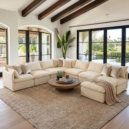 Cloud Modular Hosting Sectional, Oversized Deep Seat Comfort, Luxe Chenille | Fully Removable Washable Covers, Memory Foam Seat Cushions, Storage Ottoman, Premium Fabric