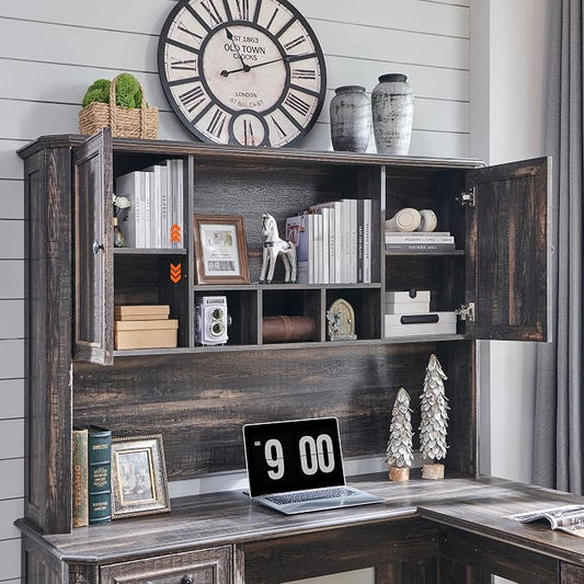 T4TREAM 59" Home Office Desk Hutch with Ample Storage, Only Match VSC Series Farmhouse Desk (Dark Rustic Oak)