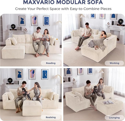 MAXYOYO Modular Sectional Sofa Couch, L Shaped Modern Cloud Couch with 1 Ottoman, Sofa in A Box, Tufted 4-Seat Boneless Chair for Living Room, No Assembly Required, Beige