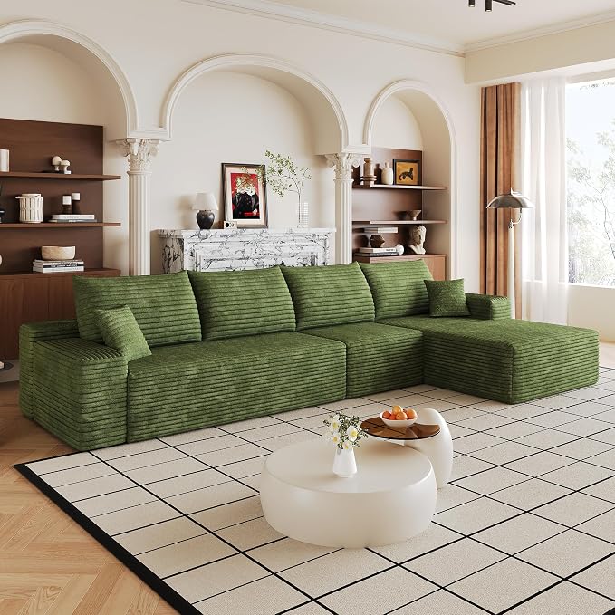 Eafurn 135" Oversized L-Shaped Boneless Sectional Sofa Couch with Chaise, Fluffy Corduroy Modular Couch with Deep Seat,Flexible Combination Corner Sofa & Couch for Living Room, No Assembly