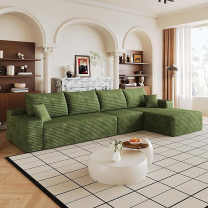 Eafurn 135" Oversized L-Shaped Boneless Sectional Sofa Couch with Chaise, Fluffy Corduroy Modular Couch with Deep Seat,Flexible Combination Corner Sofa & Couch for Living Room, No Assembly