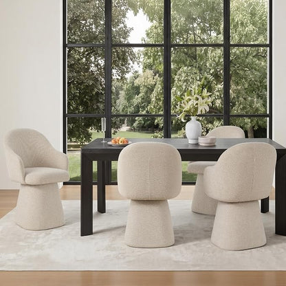 KISLOT Swivel Dining Chairs Set of 2, Upholstered Modern Barrel Dining Chairs with 360° Swivel Base, Chenille Velvet Fabric Accent Kitchen Chairs with Arms, Padded Dining Room Chairs, Sand